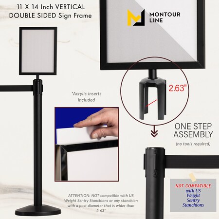 Montour Line Stanchion Post Top Sign Frame 11 x 14 in. V Satin Stainless Steel HDSF-1114-V-SS